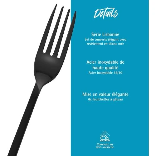 Détail de Set 6 fourchettes gâteau, dessert, lave-vaisselle, noir