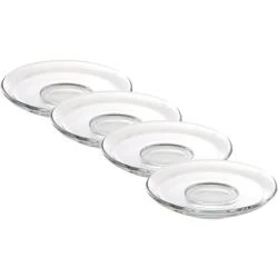 Assiettes à café rondes, transparentes, verre, lot de 4