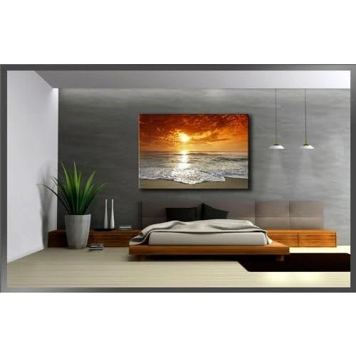 Zoom sur Visario 5038 Tableau Lin Motif Plage, Décoration Moderne