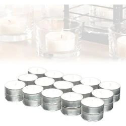 Bougies chauffe-plat aluminium, 30 unités, blanche, longue durée