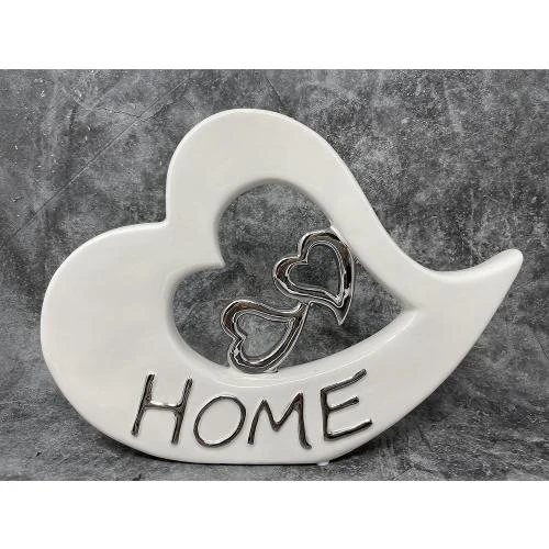 Détail de Sculpture Moderne Cœur Céramique Blanche Argent Lifestyle 
