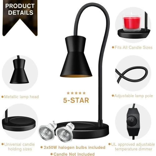 Zoom sur Chauffe-bougie noir, tuyau réglable, compatible toutes bougies