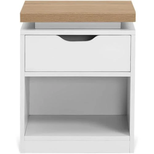 Zoom sur IDMarket Tables de Chevet Luna, LEDs, Blanc, Bois