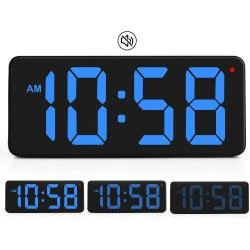 Horloge murale numérique LED, écran bleu, support pliable