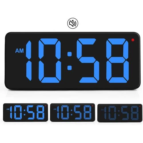 Horloge murale numérique LED, écran bleu, support pliable - Vue principale