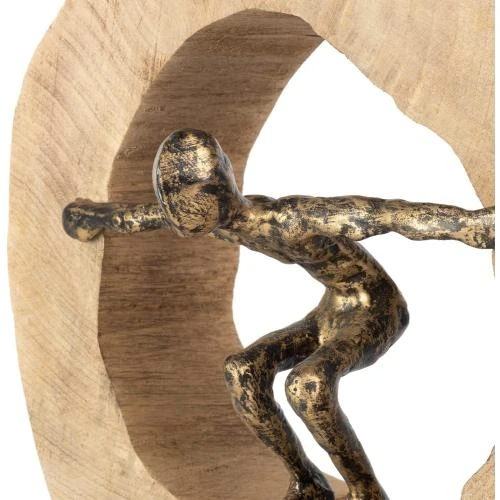 Zoom sur Sculpture Wagon Saut Moritz, Bois Manguier Noir Or