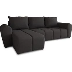 Canapé d'angle convertible noir, coffre, réversible Cleo