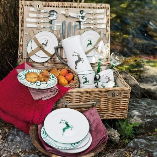Zoom sur Assiette Dessert Flammes Vert, Gmundner Keramik Artisanale