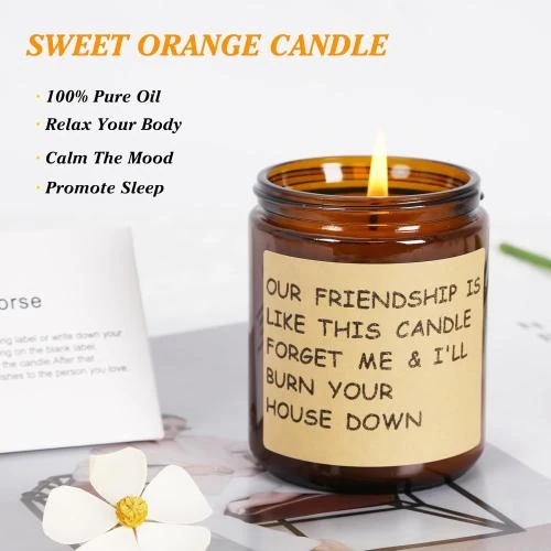 Détail de Bougie Kinforse vœux DIY, cadeau amitié femme, orange douce