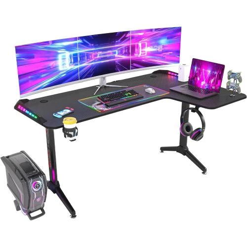 Bureau Gaming Ergonomique FATIVO LED RGB, Angle L - Vue principale