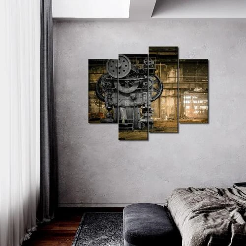 Détail de Impression Toile Steampunk London, Art Murale Industriel 4 Parties
