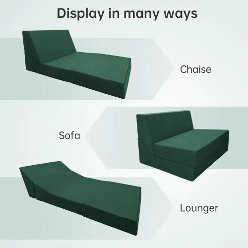 Zoom sur Fauteuil futon pliable mousse mémoire, convertible vert foncé