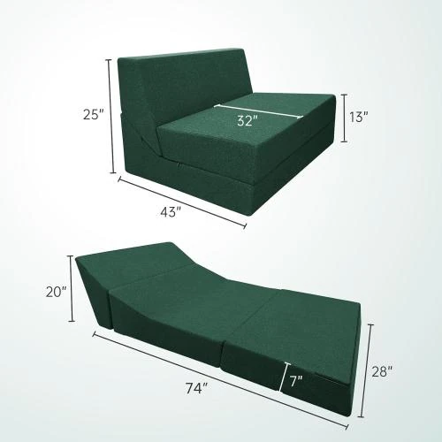Détail de Fauteuil futon pliable mousse mémoire, convertible vert foncé