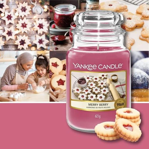 Zoom sur Bougie Yankee Candle Merry Berry, Parfum Fruité