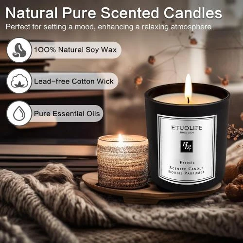 Zoom sur Bougie Parfumée ETUOLIFE, Verre, Cire de Soja, Luxe