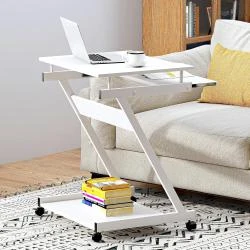 Table Roulante Bureau Ordinateur Blanc, Etagère Rangement en situation