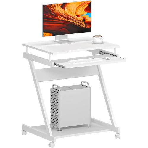 Table Roulante Bureau Ordinateur Blanc, Etagère Rangement - Vue principale