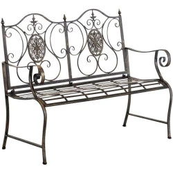 Banc de Jardin Punjab CLP, Fer Forgé, Accoudoirs, Marron Clair