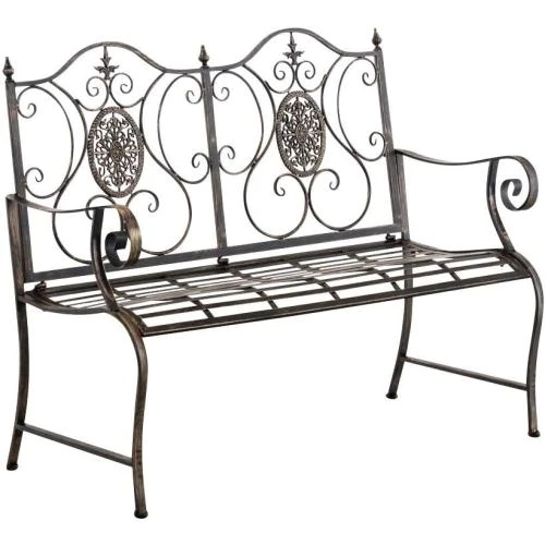 Banc de Jardin Punjab CLP, Fer Forgé, Accoudoirs, Marron Clair - Vue principale