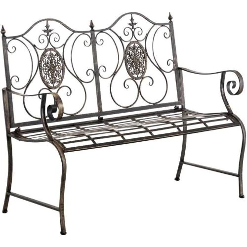 Détail de Banc de Jardin Punjab CLP, Fer Forgé, Accoudoirs, Marron Clair