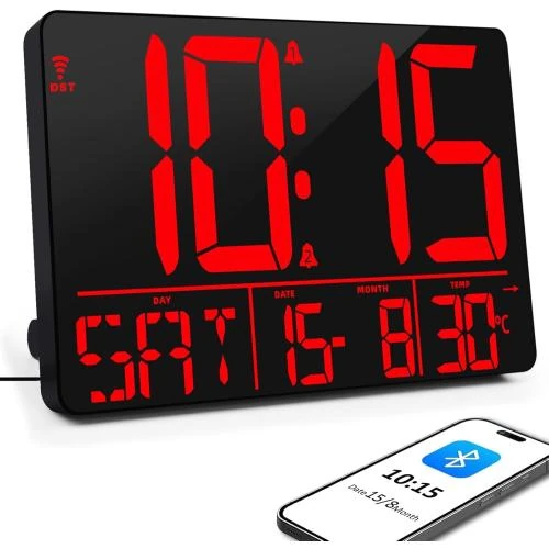 Horloge Murale Numérique XREXS, Bluetooth, Réveil, Luminosité - Vue principale