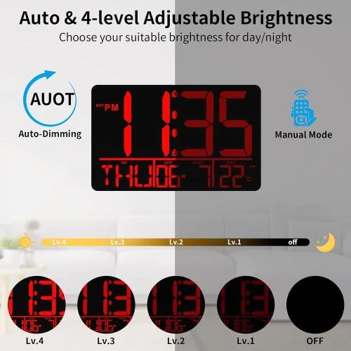 Zoom sur Horloge Murale Numérique XREXS, Bluetooth, Réveil, Luminosité