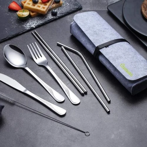 Zoom sur Ustensiles Camping Acier Inoxydable, 8 Pièces Argent