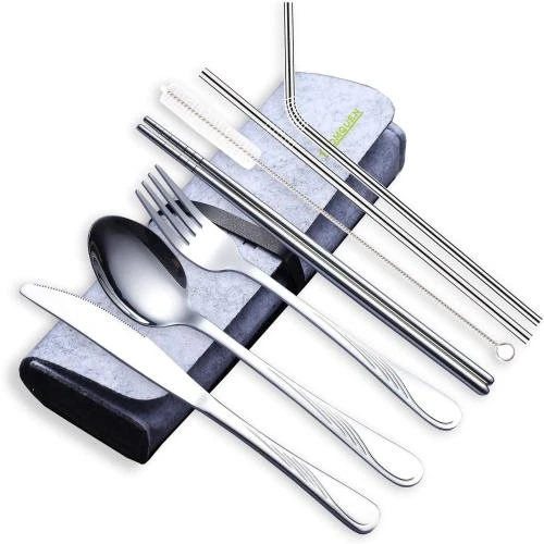 Ustensiles Camping Acier Inoxydable, 8 Pièces Argent - Vue principale
