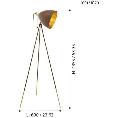 Zoom sur Lampadaire Vintage Eglo Chester 1 Ampoule Acier Rouille Dore E27
