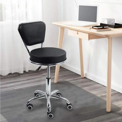 Détail de Tabouret Bureau Kktoner, Réglable, Pivotant, Cuir Noir