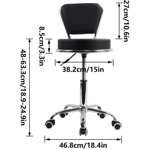 Zoom sur Tabouret Bureau Kktoner, Réglable, Pivotant, Cuir Noir