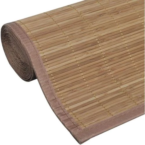 Tapis Bambou Moderne Antidérapant PVC Mewmewcat Marron - Vue principale