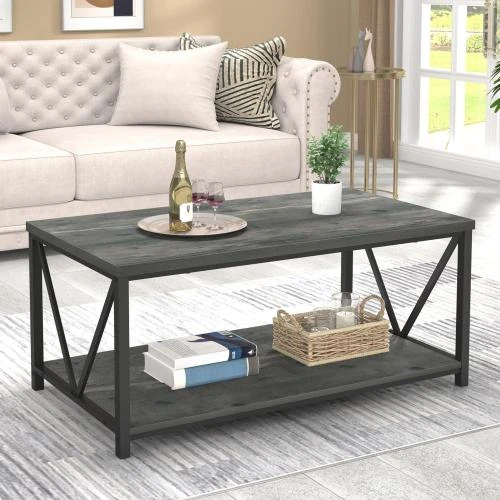 Détail de Table basse vintage bois, métal, gris, EXCEFUR