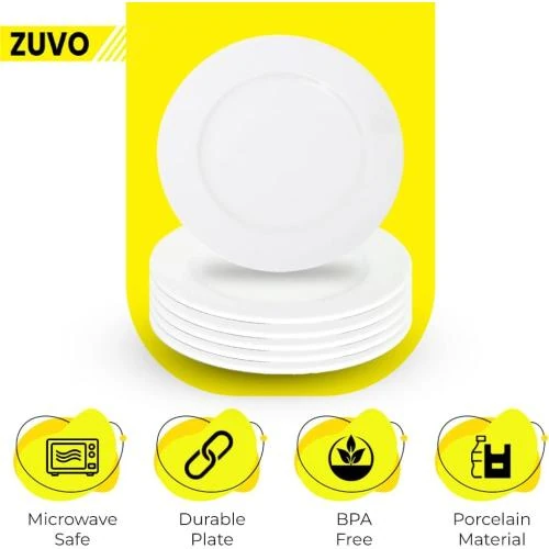 Zoom sur Assiettes plates porcelaine blanche, 39 pièces, lave-vaisselle, micro-ondes