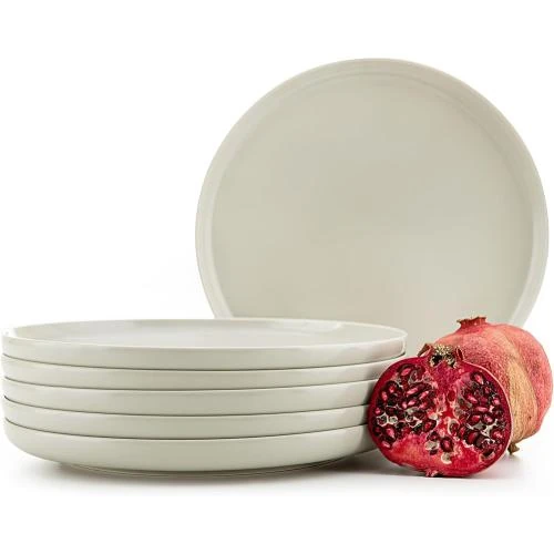 Assiettes Plates Ceramique Beige, Lot 6, Lave-vaisselle, Micro-ondes - Vue principale
