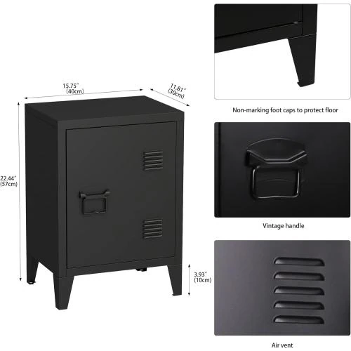Détail de Table de chevet moderne MIOCASA, métal noir, étagère