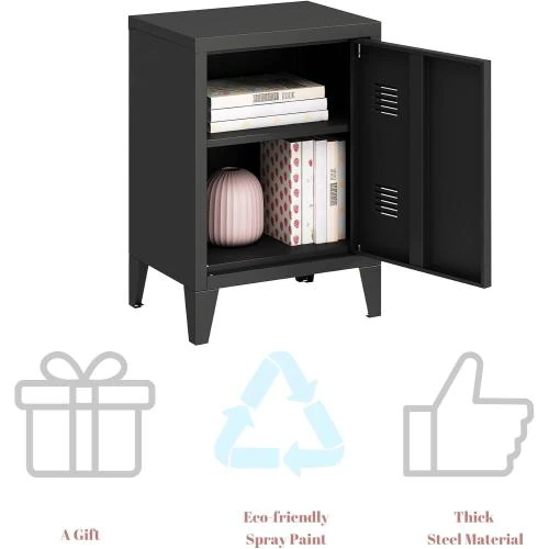 Zoom sur Table de chevet moderne MIOCASA, métal noir, étagère