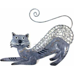 Sculpture Murale Contemporaine Métal Chat Bondissant, SK Style