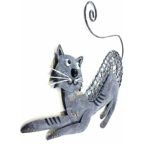 Détail de Sculpture Murale Contemporaine Métal Chat Bondissant, SK Style