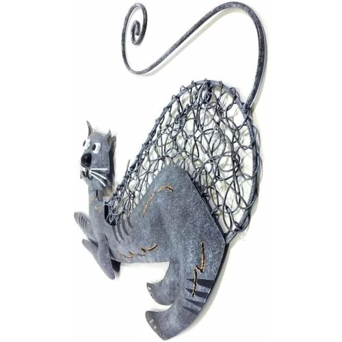 Zoom sur Sculpture Murale Contemporaine Métal Chat Bondissant, SK Style