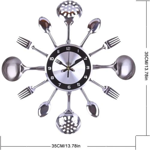 Détail de Horloge Murale Cuisine Couverts Cuillère Fourchette 35cm