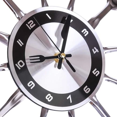 Zoom sur Horloge Murale Cuisine Couverts Cuillère Fourchette 35cm