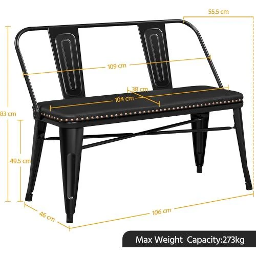 Zoom sur Chaise Salle à Manger Design Industriel Rembourrée, Noir