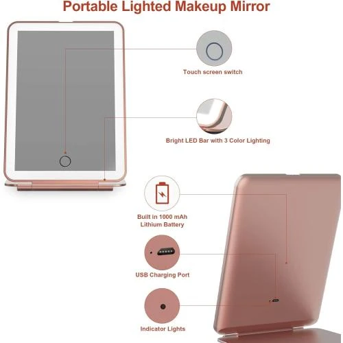 Détail de Miroir Maquillage FUNTOUCH Rechargeable USB, 72 Lumières LED