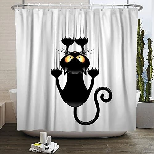 Zoom sur Rideau de Douche Chat Drôle Polyester Design Musical pour Salle de Bain