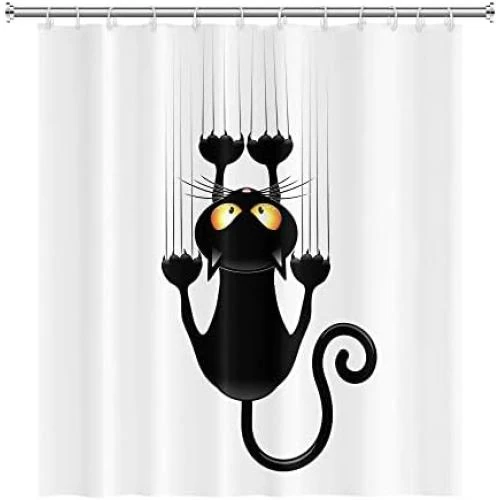 Détail de Rideau de Douche Chat Drôle Polyester Design Musical pour Salle de Bain