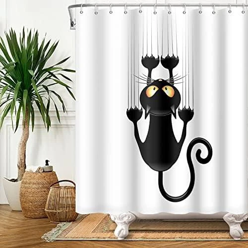 Rideau de Douche Chat Drôle Polyester Design Musical pour Salle de Bain - Vue principale