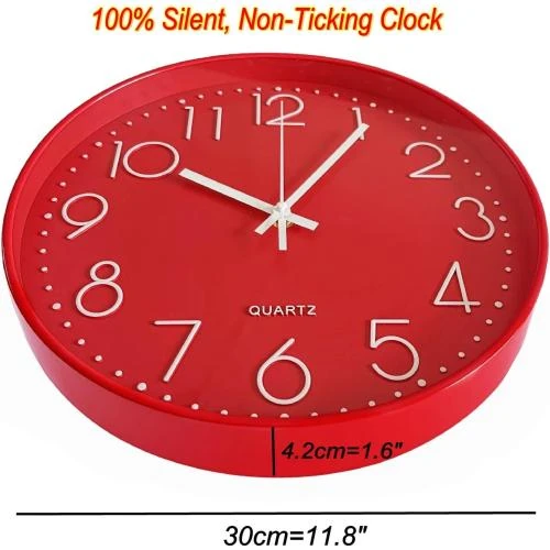 Détail de Horloge Murale Silencieuse Moderne JZK, Rouge, Quartz