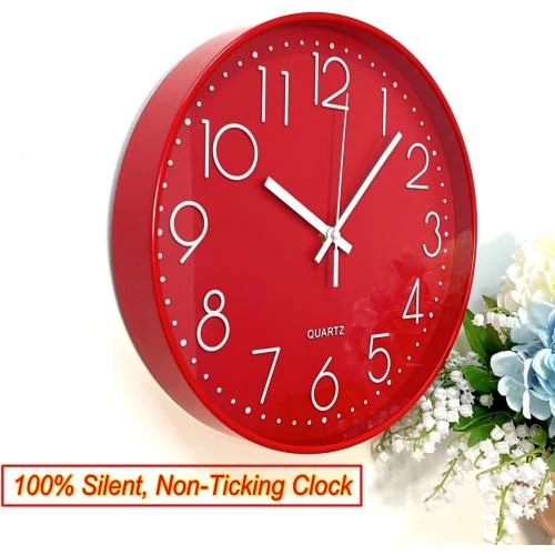 Zoom sur Horloge Murale Silencieuse Moderne JZK, Rouge, Quartz