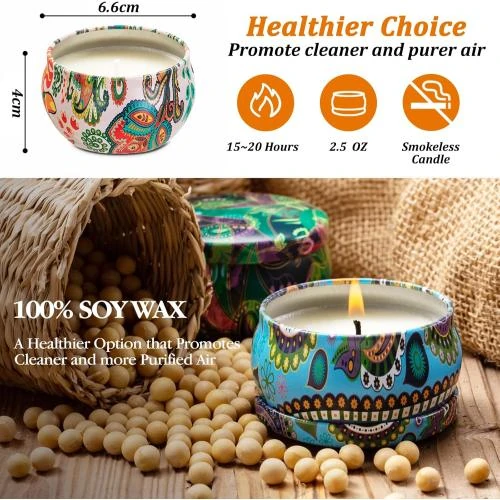 Détail de Bougies Parfumées HEPAZ, 12 pièces, Cire Soja Naturelle